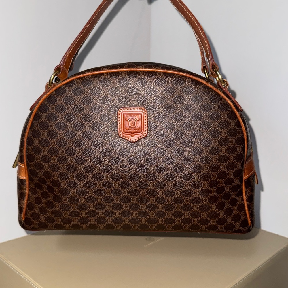 Vintage Celine Macadam Dome Satchel in Brown — Made in Italy